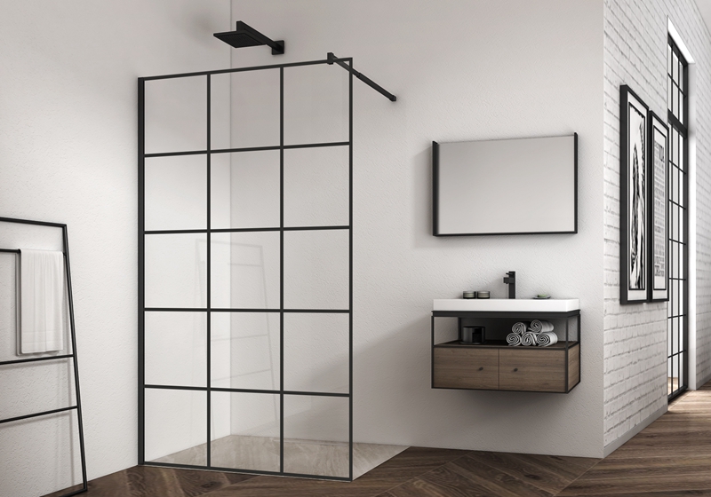 EX-100-3 6/8/10 mm vách tắm mở dạng lưới màu đen mờ